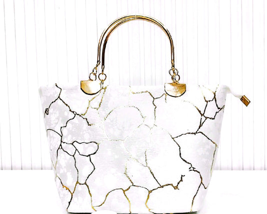 Elegant Printed Handbag with Gold Handle